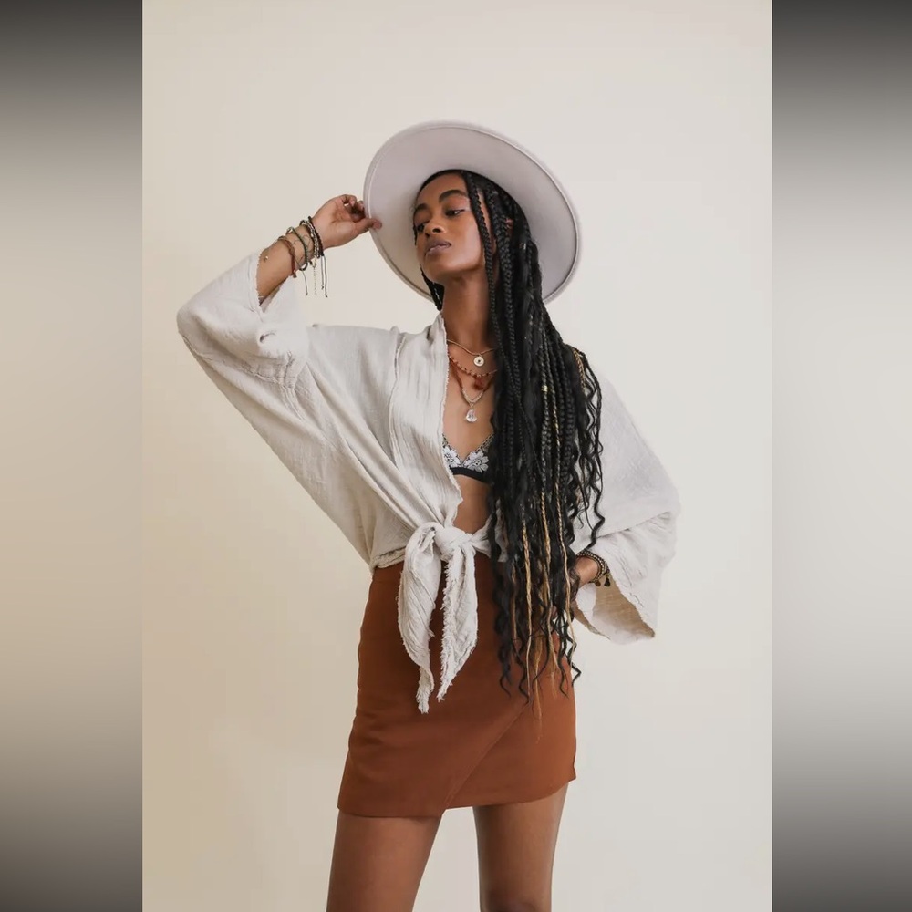 Flounce Sleeve Kimono Wrap Top